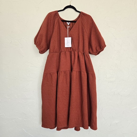 NWT Polagram Thick Rust Orange Puff Sleeve Dress, XL - Picture 2 of 11
